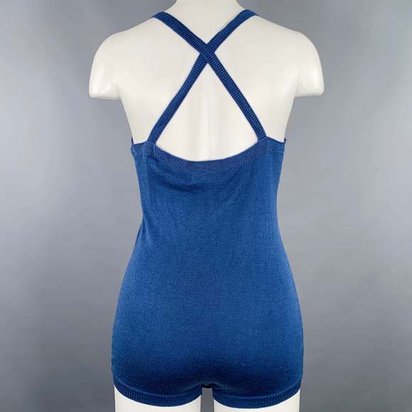DRIES VAN NOTEN Blue Silk Knit Cross Back Bodysuit Casual Top - Picture 3 of 5